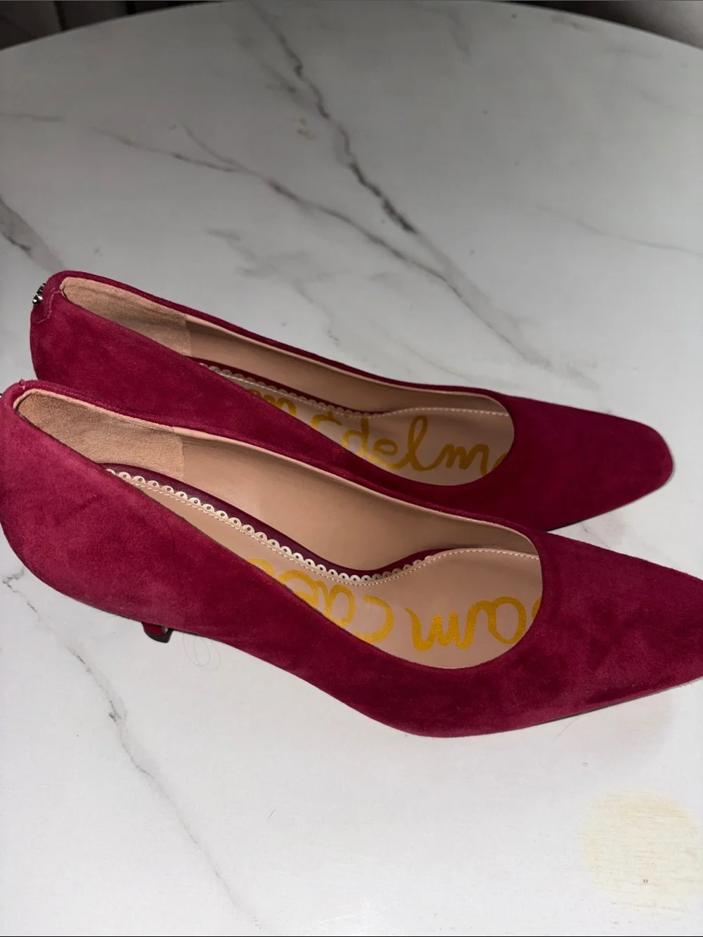 Sam Edelman Burgundy Suede Square-Toe Pumps (READ DESCRIPTION)